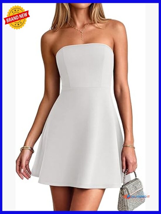 Dresses & Skirts - Strapless A-Line Mini Dress Ruched Tube Top Summer Cocktail Party